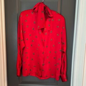 Ellen Tracy Vibrant Red Blouse 100% silk vintage